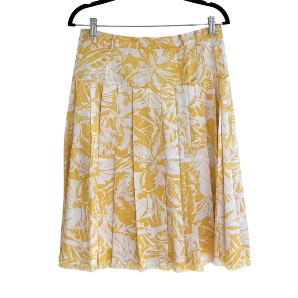 Oscar de la Renta Yellow Floral Pleated Fringe Skirt Sz 8 - Picture 3 of 7